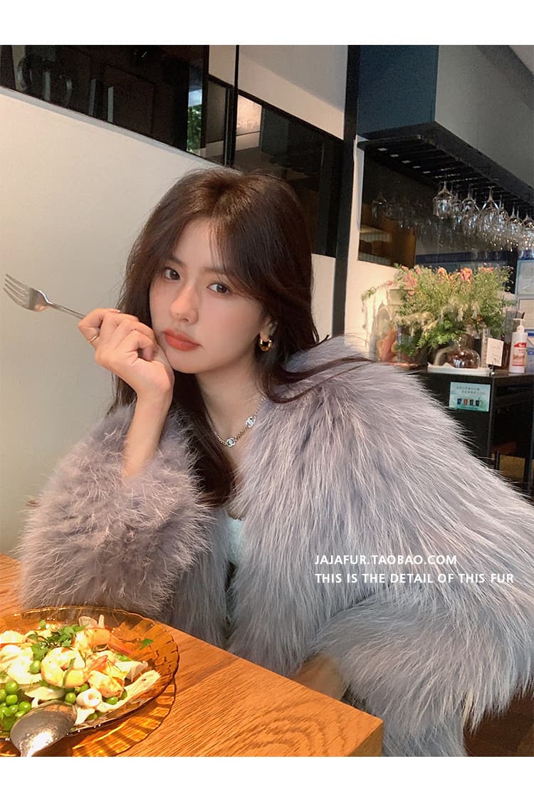 천 골드 작은 우유 동물 오소리 같은 환경 보호 너구리 모피 모피 배색 품격 영 섹션 한국 스타일 쇼트 스타일 모피 여성 코트 상세 이미지 10
