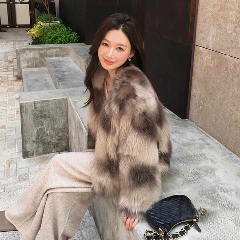 빅토리아 영 섹션 환경 보호 여우털 모피 여성 코트 작은 키 V넥 쇼트 스타일 겨울 모피 이미지 3