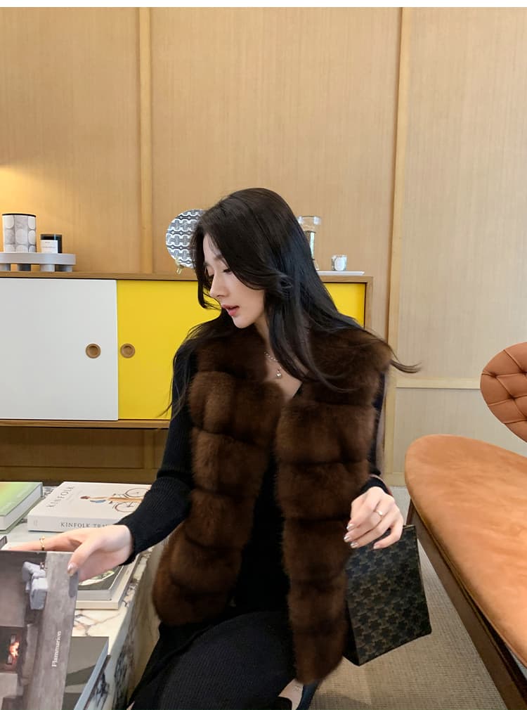 겨울 한국 스타일 라운드 넥 자반 코트 베스트 환경 보호 수달 모피 전체 fall 레트로 새로운 주머니 베스트 재킷 상세 이미지 8