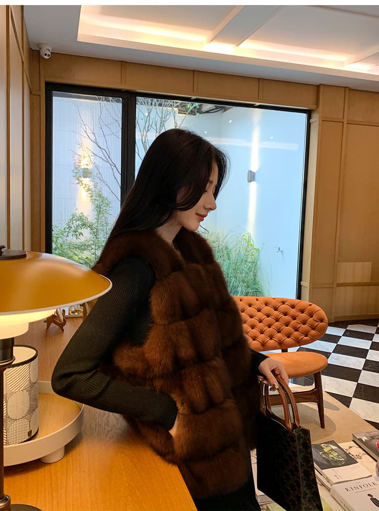 겨울 한국 스타일 라운드 넥 자반 코트 베스트 환경 보호 수달 모피 전체 fall 레트로 새로운 주머니 베스트 재킷 상세 이미지 10