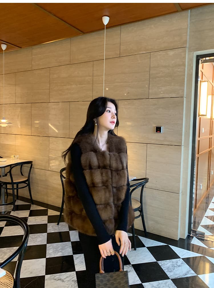 겨울 한국 스타일 라운드 넥 자반 코트 베스트 환경 보호 수달 모피 전체 fall 레트로 새로운 주머니 베스트 재킷 상세 이미지 12