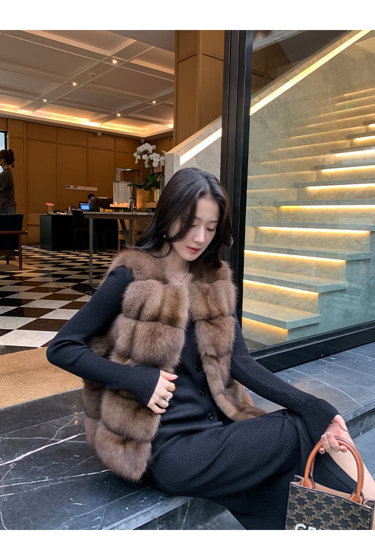 겨울 한국 스타일 라운드 넥 자반 코트 베스트 환경 보호 수달 모피 전체 fall 레트로 새로운 주머니 베스트 재킷 상세 이미지 15