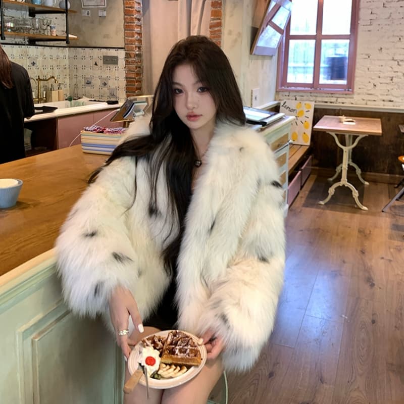 뮌헨 환경 보호 가져 오기 여우털 모피 쇼트 스타일 작은 키 겨울 영 레오파드 무늬 모방 모피 여성 코트 이미지 5