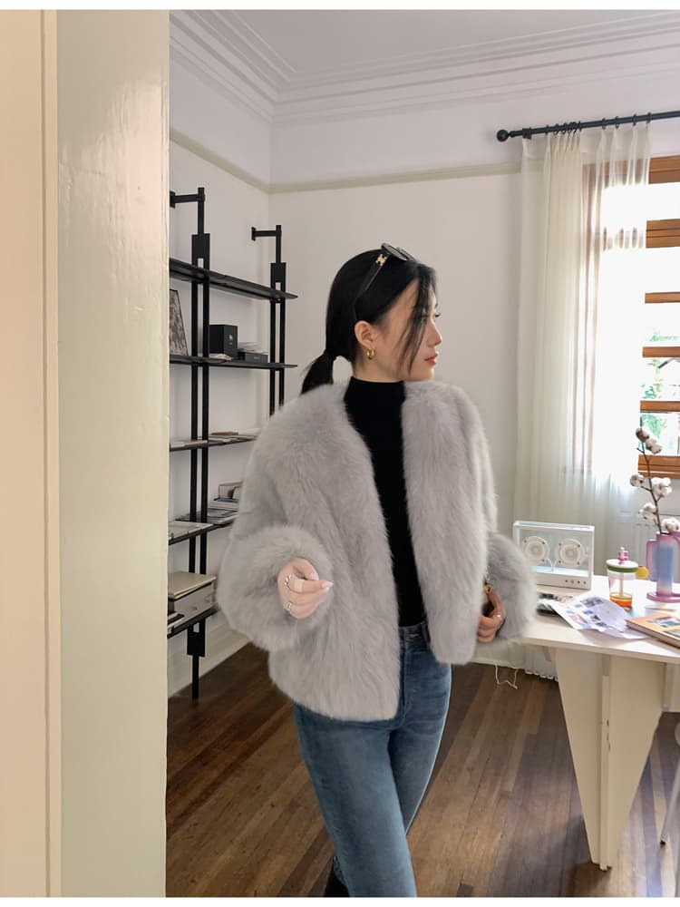 겨울 한국 스타일 인간 풍부한 꽃 단색 새로운 모방 여우털 작은 키 섹션 환경 보호 모피 여성 코트 상세 이미지 22