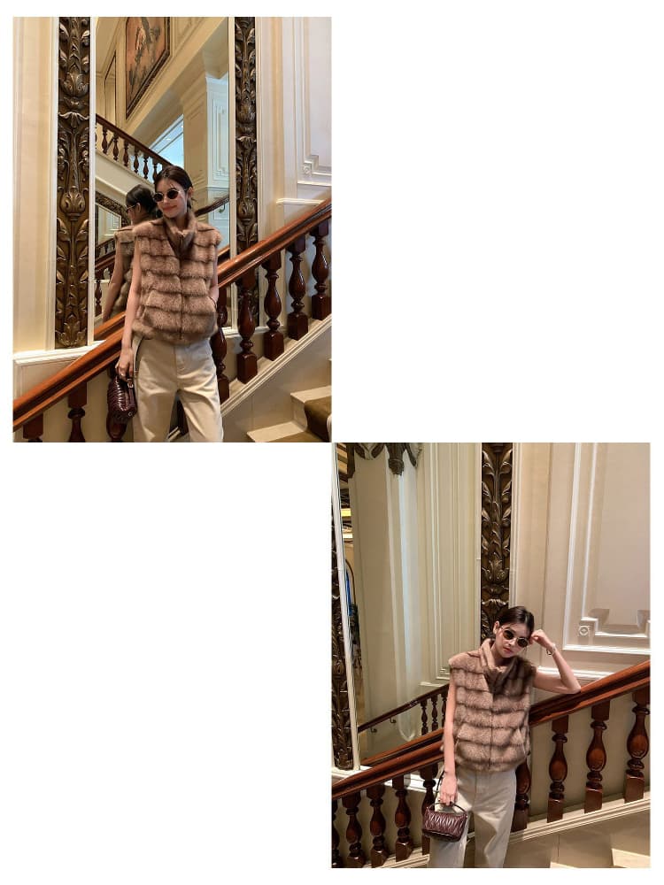 레트로 스타일 털이 많은 모방 수달 모피 베스트 조끼 여성 코트 겨울 새로운 다용도 슬림해 보이는 민소매 맨위 상세 이미지 25