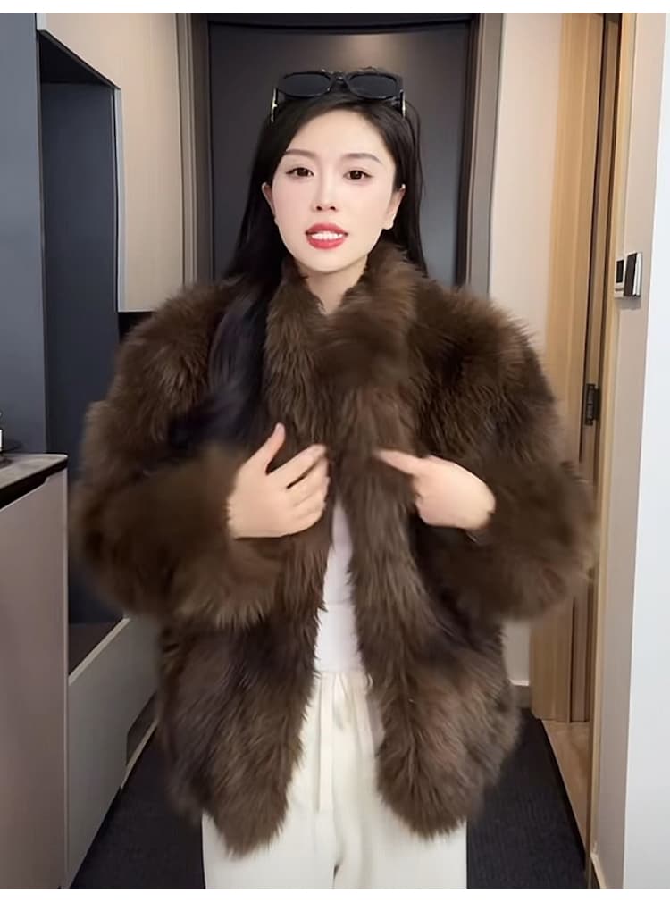 영도 심장 도메인 우아함 레트로 겨울 새로운 더블 색 후광 염색 스탠드 칼라 모방 여우털 환경 보호 모피 여성 코트 상세 이미지 18