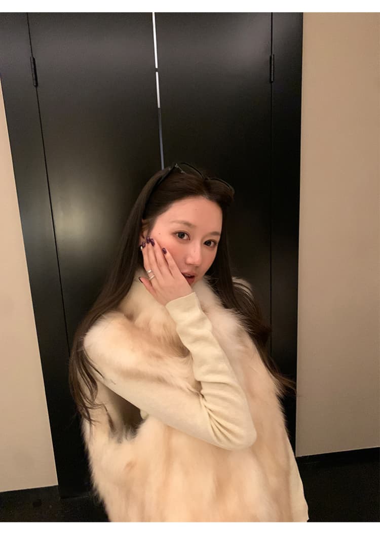 한국 스타일 가을 겨울 새로운 스탠드 칼라 환경 보호 모피 베스트 영 섹션 슬림해 보이는 품격 폭스 모피 재킷 조끼 여성 상세 이미지 18