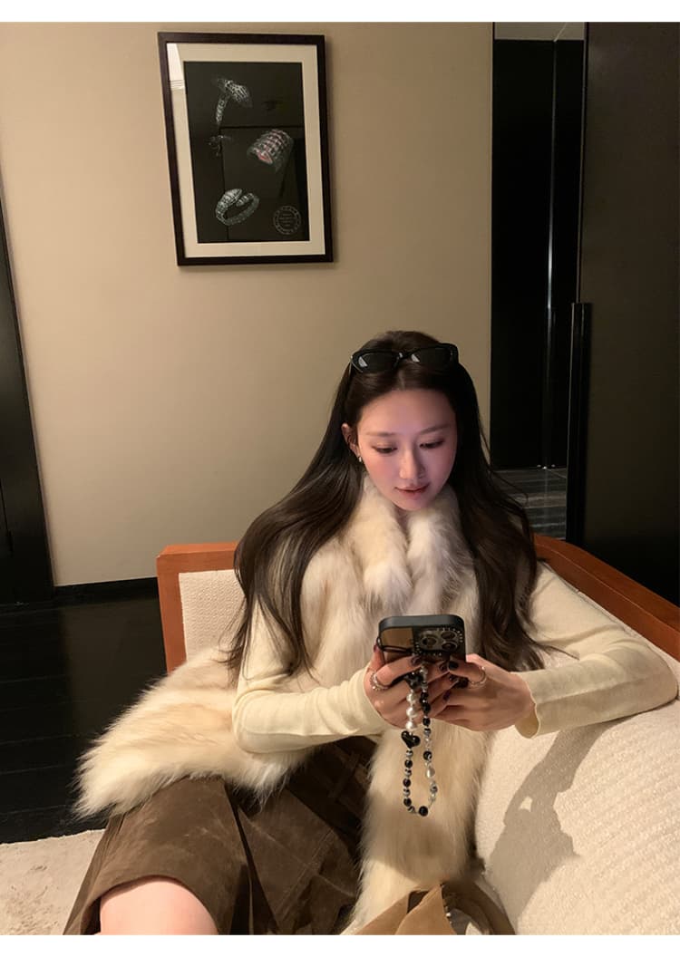 한국 스타일 가을 겨울 새로운 스탠드 칼라 환경 보호 모피 베스트 영 섹션 슬림해 보이는 품격 폭스 모피 재킷 조끼 여성 상세 이미지 23