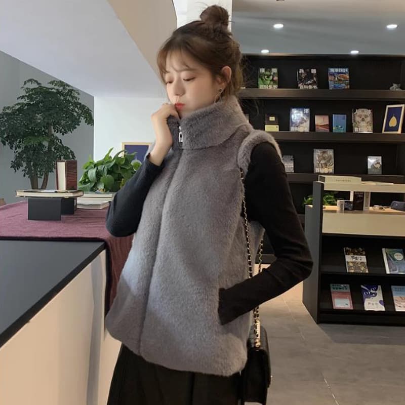 가을 겨울 새로운 모피 조끼 여자 모방 쇼트 스타일 다용도 모피 어깨 ins 한국 스타일 재킷 트렌디 미니멀리즘 백 조끼