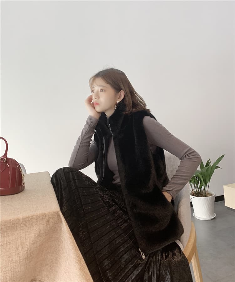 가을 겨울 새로운 모피 조끼 여자 모방 쇼트 스타일 다용도 모피 어깨 ins 한국 스타일 재킷 트렌디 미니멀리즘 백 조끼 상세 이미지 11