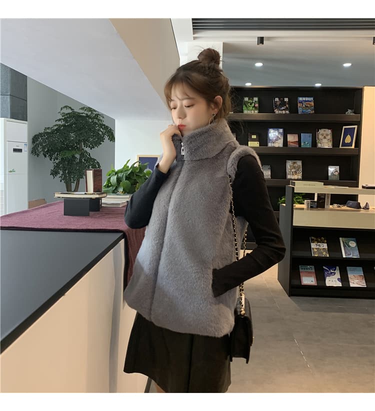 가을 겨울 새로운 모피 조끼 여자 모방 쇼트 스타일 다용도 모피 어깨 ins 한국 스타일 재킷 트렌디 미니멀리즘 백 조끼 상세 이미지 19