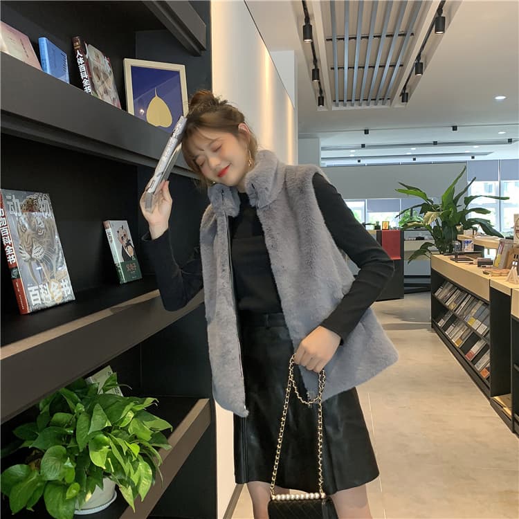 가을 겨울 새로운 모피 조끼 여자 모방 쇼트 스타일 다용도 모피 어깨 ins 한국 스타일 재킷 트렌디 미니멀리즘 백 조끼 상세 이미지 20