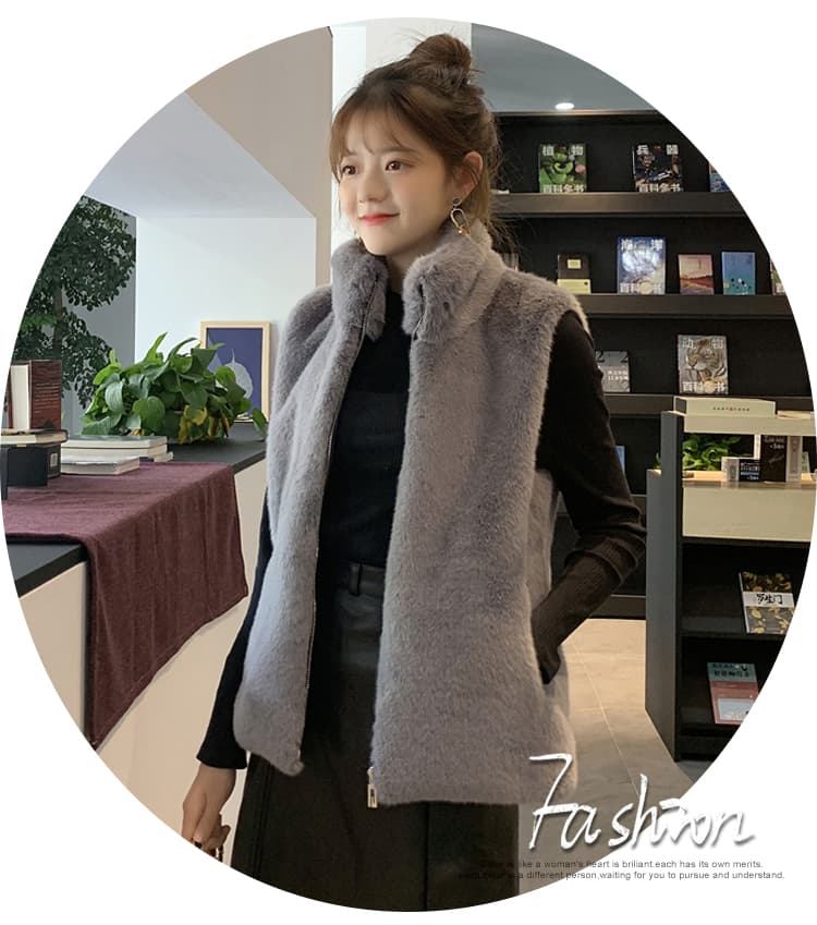 가을 겨울 새로운 모피 조끼 여자 모방 쇼트 스타일 다용도 모피 어깨 ins 한국 스타일 재킷 트렌디 미니멀리즘 백 조끼 상세 이미지 23