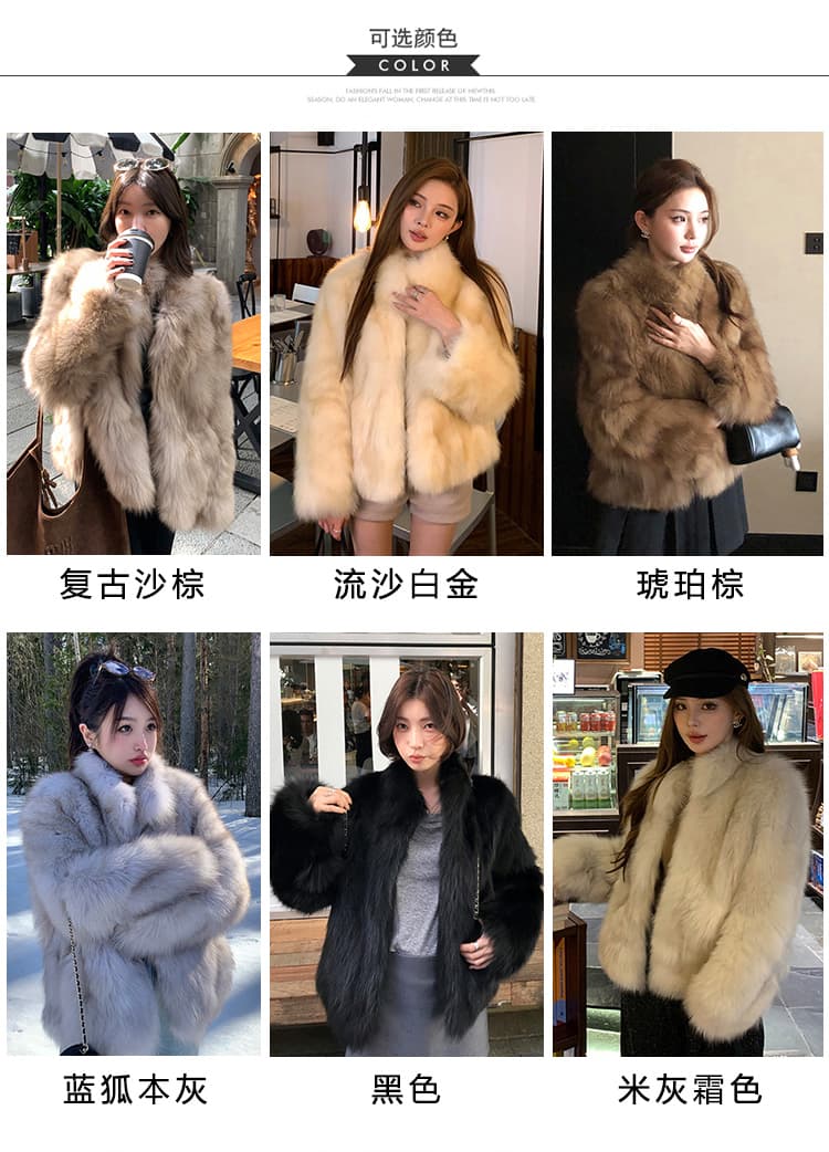 일광 섬 핀란드 가져 오기 환경 보호 전체 가죽 여우털 모피 여성 코트 겨울 스탠드 칼라 모방 모피 코트 상세 이미지 4