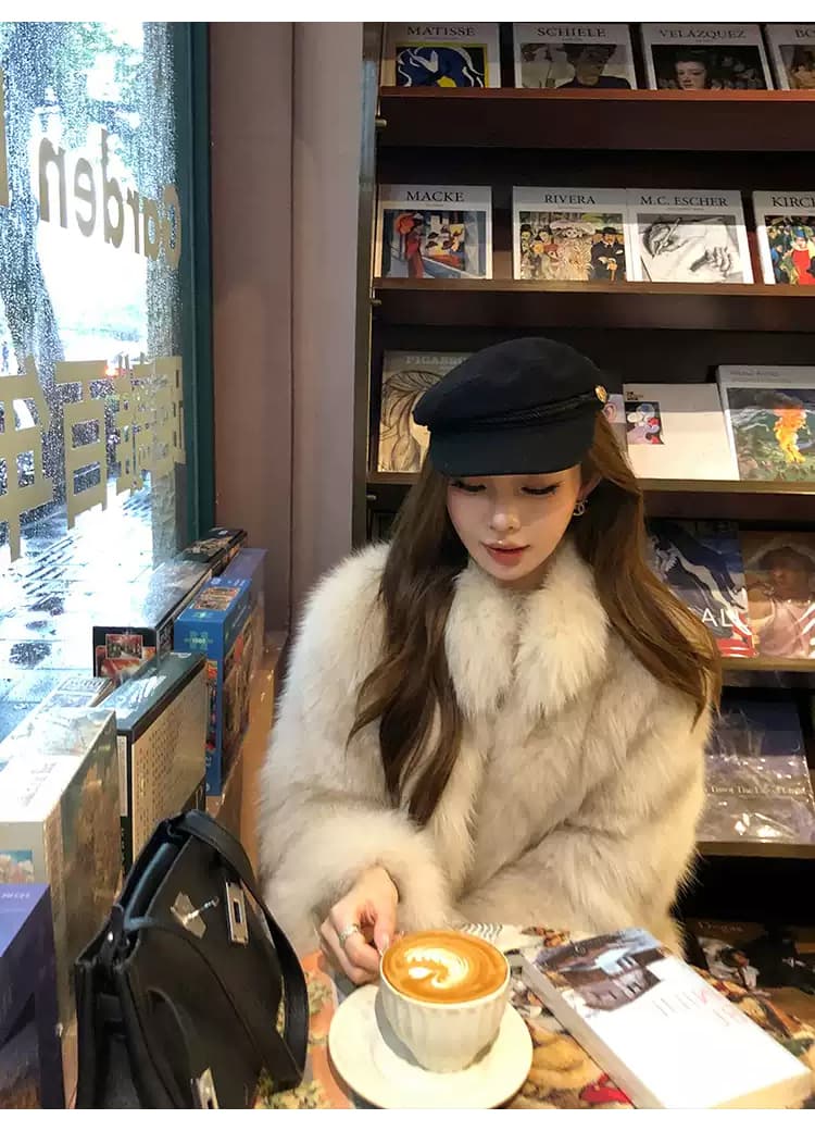 일광 섬 핀란드 가져 오기 환경 보호 전체 가죽 여우털 모피 여성 코트 겨울 스탠드 칼라 모방 모피 코트 상세 이미지 29