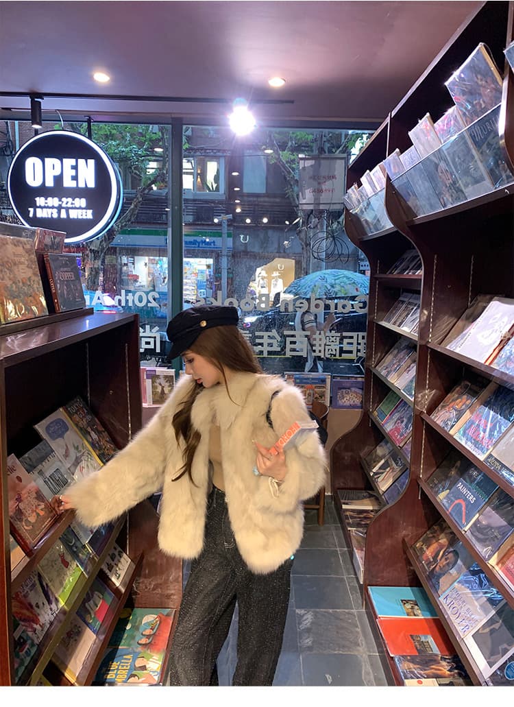 일광 섬 핀란드 가져 오기 환경 보호 전체 가죽 여우털 모피 여성 코트 겨울 스탠드 칼라 모방 모피 코트 상세 이미지 31