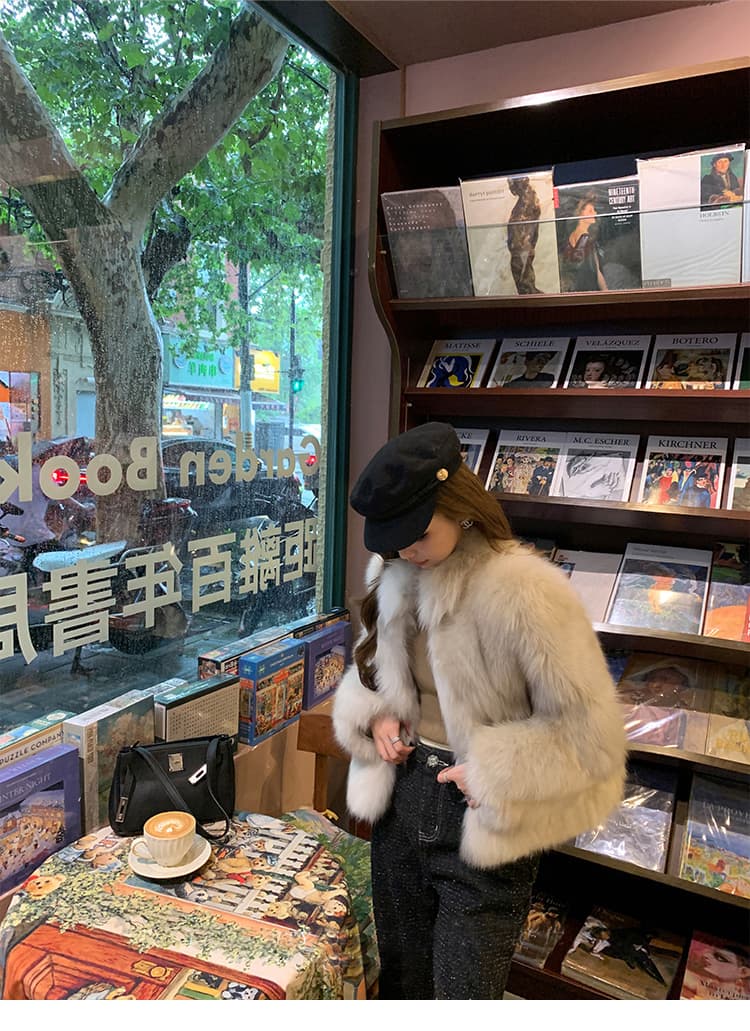 일광 섬 핀란드 가져 오기 환경 보호 전체 가죽 여우털 모피 여성 코트 겨울 스탠드 칼라 모방 모피 코트 상세 이미지 32