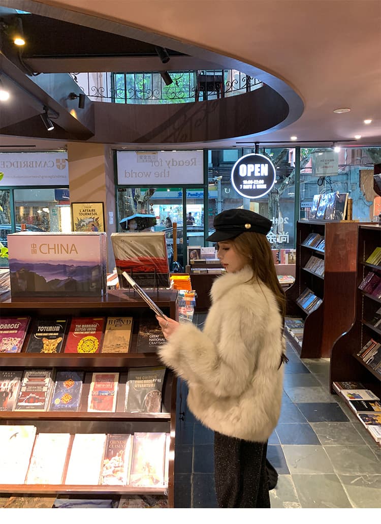 일광 섬 핀란드 가져 오기 환경 보호 전체 가죽 여우털 모피 여성 코트 겨울 스탠드 칼라 모방 모피 코트 상세 이미지 33