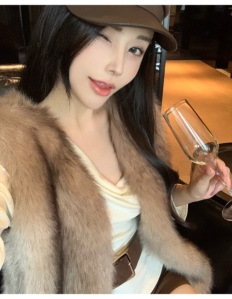 실사 꼽 천 골드 더블 염색 환경 보호 폭스 칸 털 스탠드 칼라 베스트 조끼 쇼트 스타일 모조 모피 여성 코트 상세 이미지 15