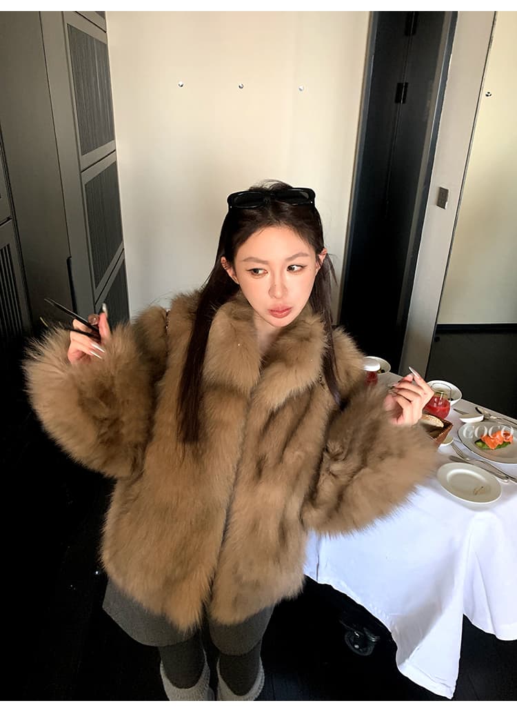 coco 모피 부유 한 가족 천 골드 핀란드 가져 오기 환경 보호 전체 가죽 여우털 서리 색 후광 염색 모피 재킷 새로운 상세 이미지 19