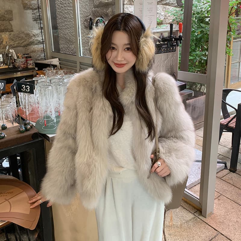 겨울 한국 스타일 가져 오기 전체 가죽 모방 여우털 스탠드 칼라 헤일로 염색 환경 보호 모피 새로운 재킷 부유 한 가족 천 골드