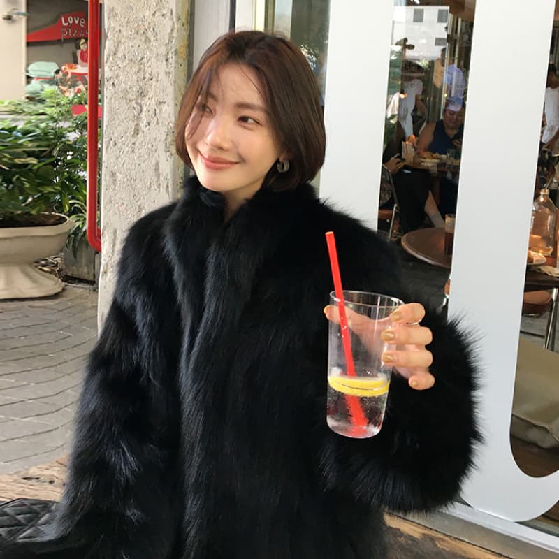 겨울 한국 스타일 가져 오기 전체 가죽 모방 여우털 스탠드 칼라 헤일로 염색 환경 보호 모피 새로운 재킷 부유 한 가족 천 골드 이미지 4