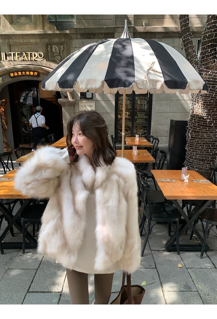 겨울 한국 스타일 가져 오기 전체 가죽 모방 여우털 스탠드 칼라 헤일로 염색 환경 보호 모피 새로운 재킷 부유 한 가족 천 골드 상세 이미지 19