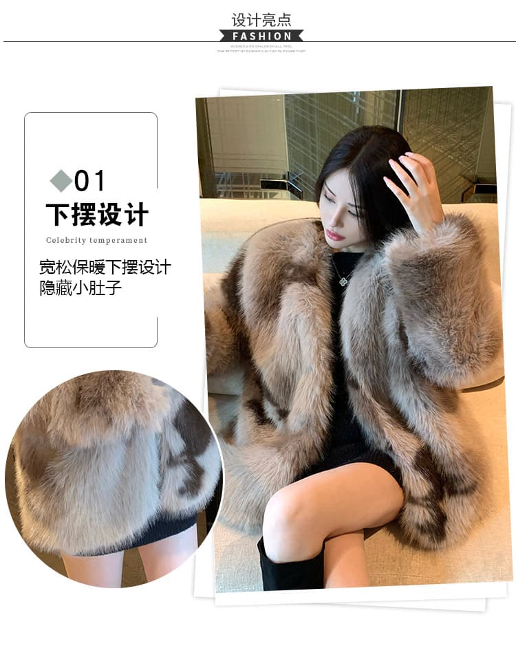 실사 인간 다 가지고있다 환경 보호 모피 핀란드 가져 오기 모방 여우털 배 털 모피 중간 길이 여성 코트 상세 이미지 4