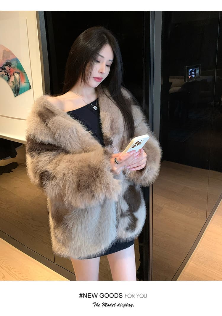 실사 인간 다 가지고있다 환경 보호 모피 핀란드 가져 오기 모방 여우털 배 털 모피 중간 길이 여성 코트 상세 이미지 13