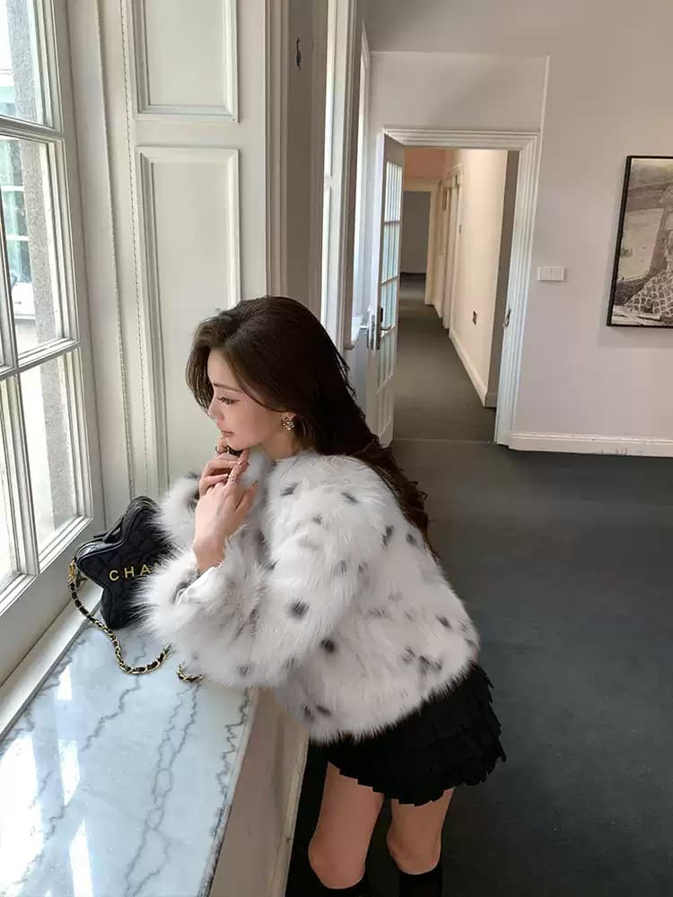 자유 계약 겨울 새로운 밥캣 곡물 가져 오기 표범 포인트 환경 보호 여우털 모피 재킷 쇼트 스타일 모피 여성 상세 이미지 4