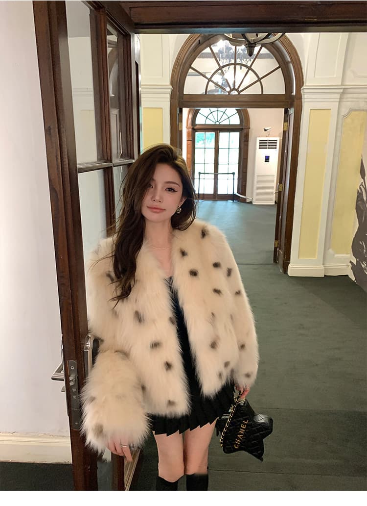 자유 계약 겨울 새로운 밥캣 곡물 가져 오기 표범 포인트 환경 보호 여우털 모피 재킷 쇼트 스타일 모피 여성 상세 이미지 9