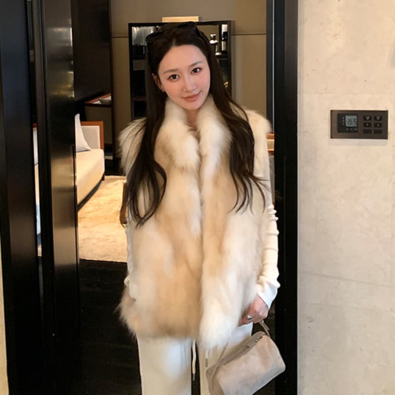 한국 스타일 환경 보호 여우털 조끼 영 섹션 모피 조끼 여자 겨울 새로운 민소매 조끼 모방 모피 재킷 이미지 3