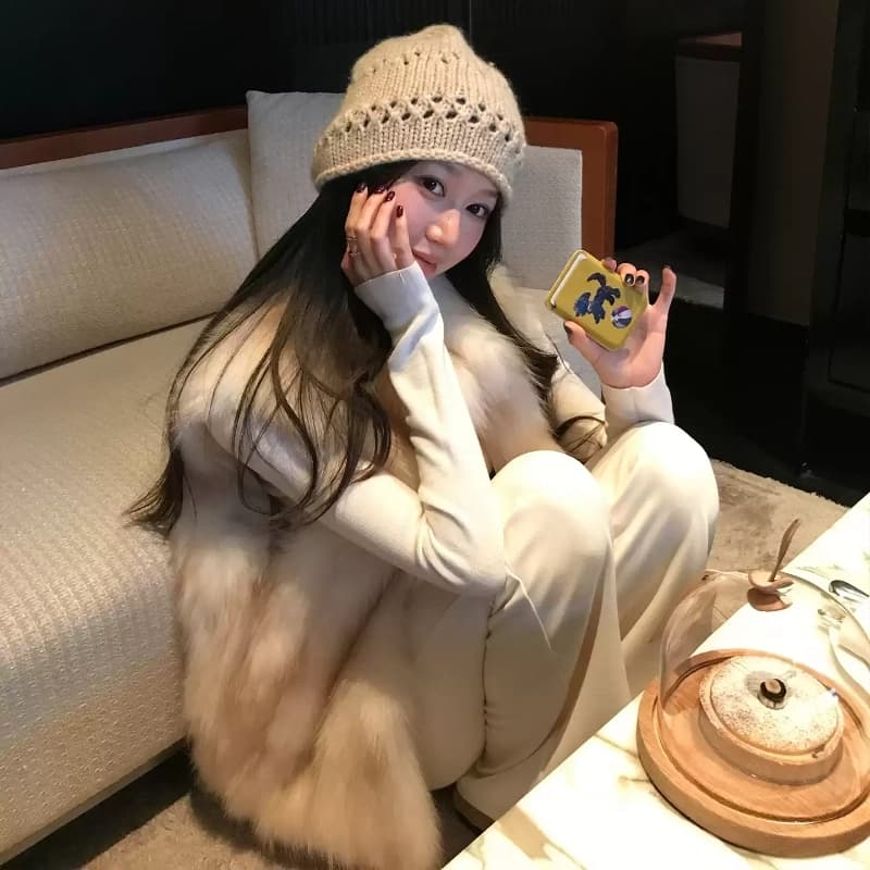한국 스타일 환경 보호 여우털 조끼 영 섹션 모피 조끼 여자 겨울 새로운 민소매 조끼 모방 모피 재킷 이미지 4