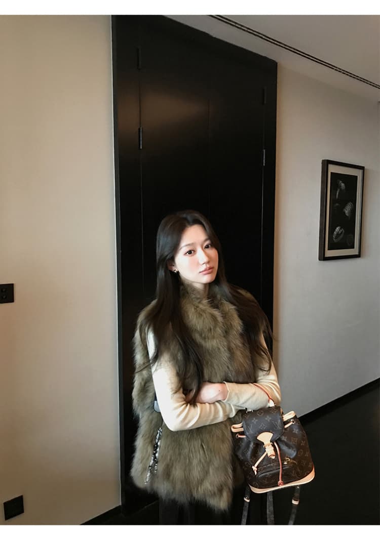 한국 스타일 환경 보호 여우털 조끼 영 섹션 모피 조끼 여자 겨울 새로운 민소매 조끼 모방 모피 재킷 상세 이미지 10