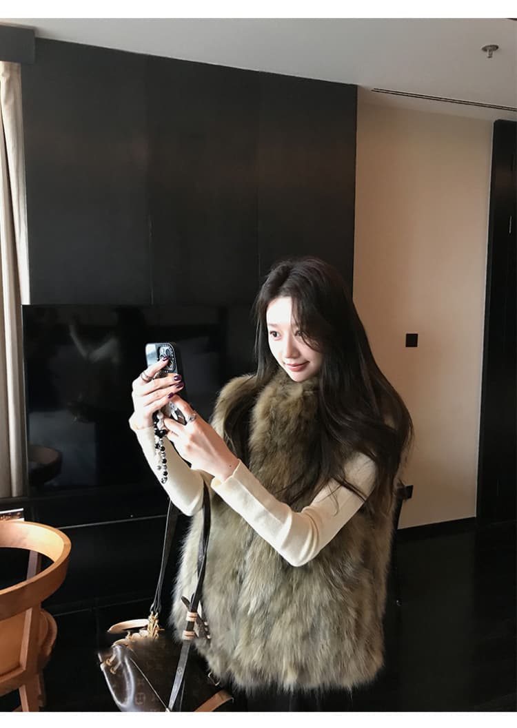 한국 스타일 환경 보호 여우털 조끼 영 섹션 모피 조끼 여자 겨울 새로운 민소매 조끼 모방 모피 재킷 상세 이미지 11