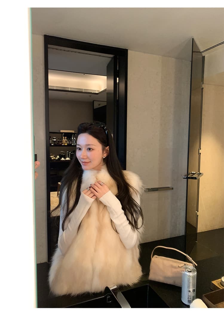 한국 스타일 환경 보호 여우털 조끼 영 섹션 모피 조끼 여자 겨울 새로운 민소매 조끼 모방 모피 재킷 상세 이미지 22