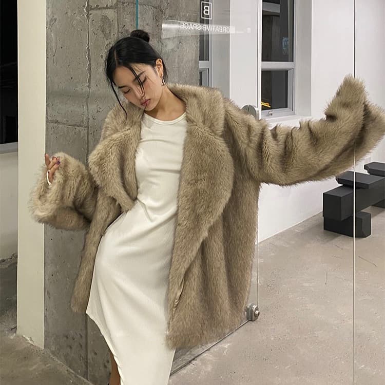 겨울 새로운 그라데이션 환경 보호 여우털 모피 외투 여성 정장 칼라 품격 모방 모피 재킷