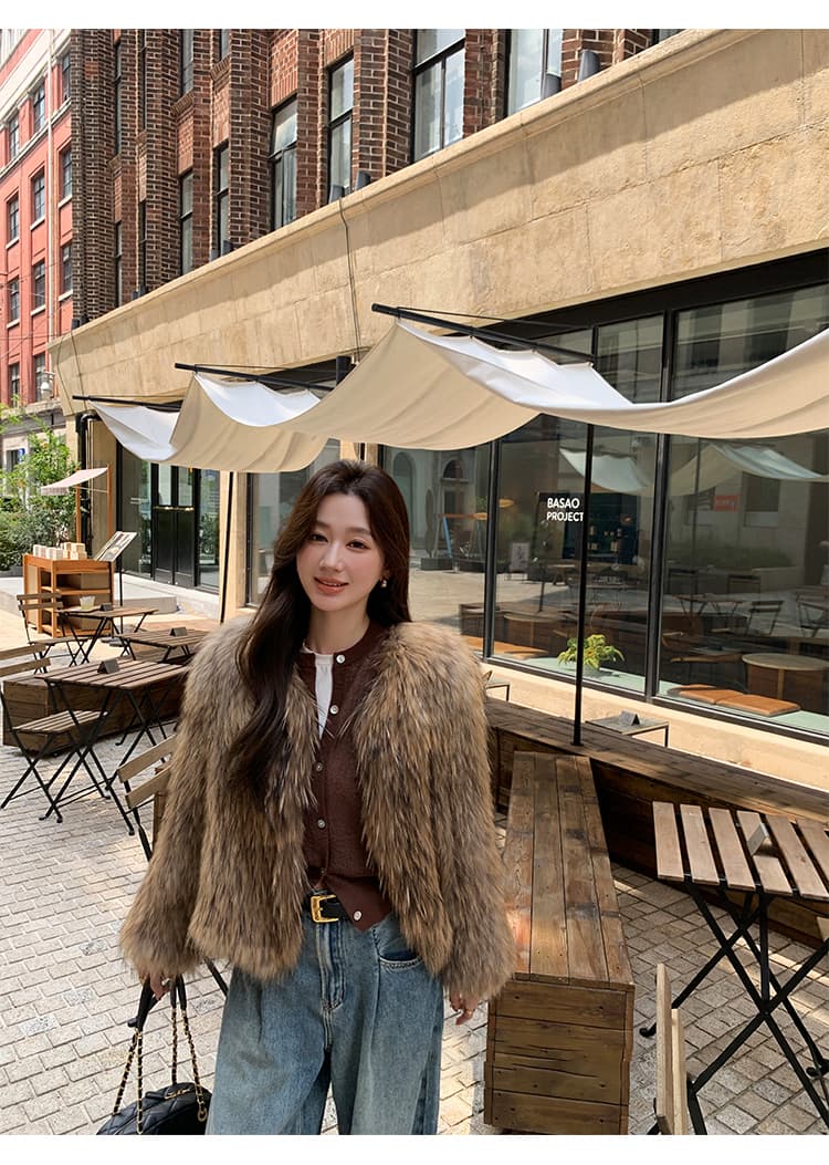 Bund 진주 환경 보호 너구리 모피 모피 재킷 여성 겨울 영 고급 센스 스탠드 칼라 모방 폭스 모피 코트 상세 이미지 11