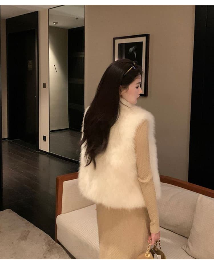 눈 플러시 베스트 부드러운 금 독립적 인 홈 세트 염색 전체 가죽 환경 보호 여우털 베스트 겨울 모조 모피 조끼 여성 상세 이미지 13