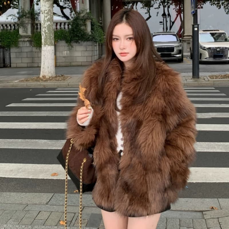 여성 스타 폭스 환경 보호 폭스 배 털 모피 재킷 여성 더블 색 후광 염색 스탠드 칼라 겨울 모방 모피 코트