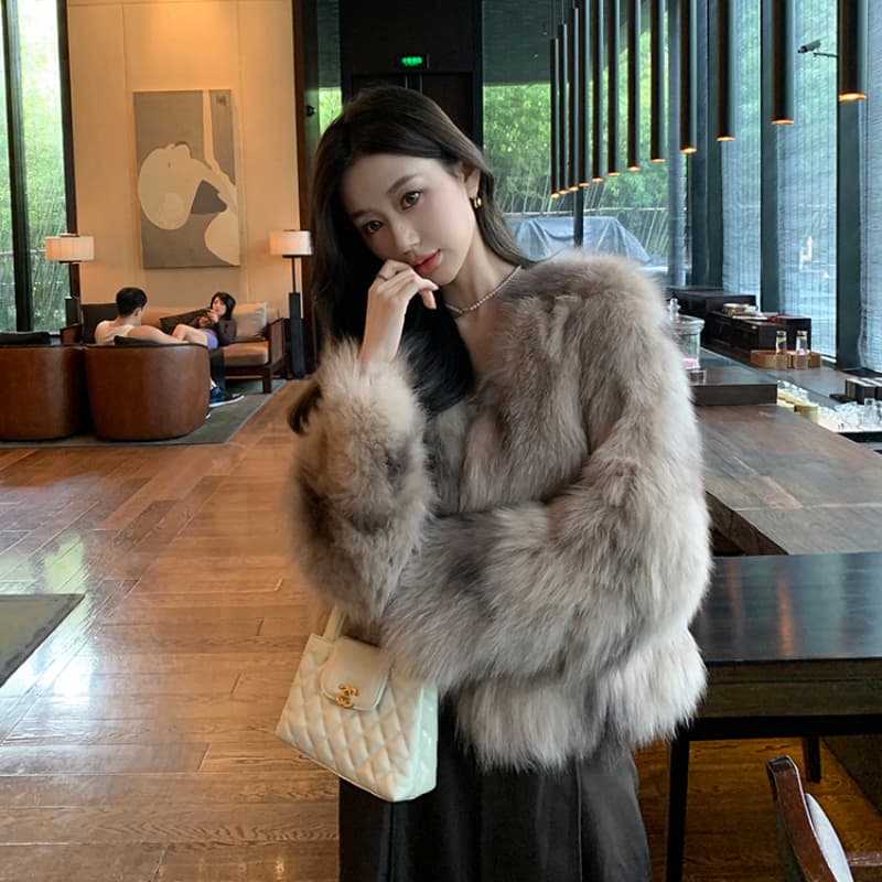 빅토리아 3.0 전체 가죽 배 털 가져 오기 모방 여우털 모피 여성 코트 헤일로 염색 환경 보호 모피 재킷 이미지 2