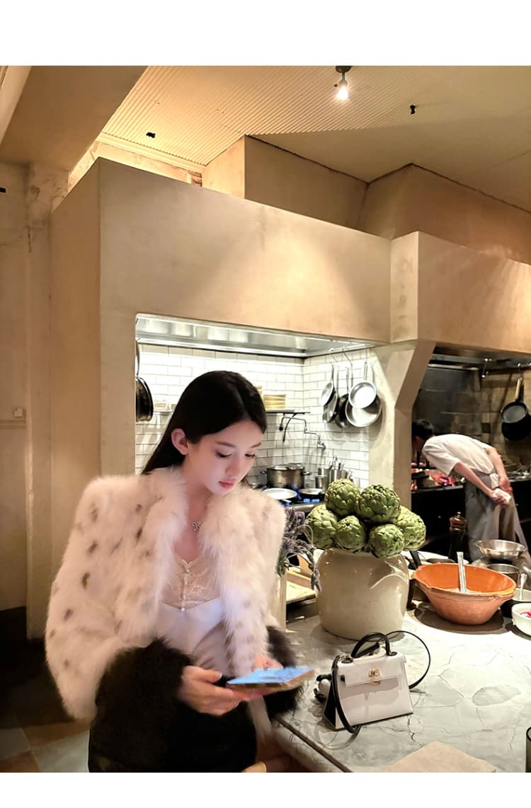실사 한국 스타일 환경 보호 모피 폴로 칼라 모방 여우털 무거운 작업 레오파드 무늬 모피 재킷 새로운 여성 모피 영 섹션 상세 이미지 7