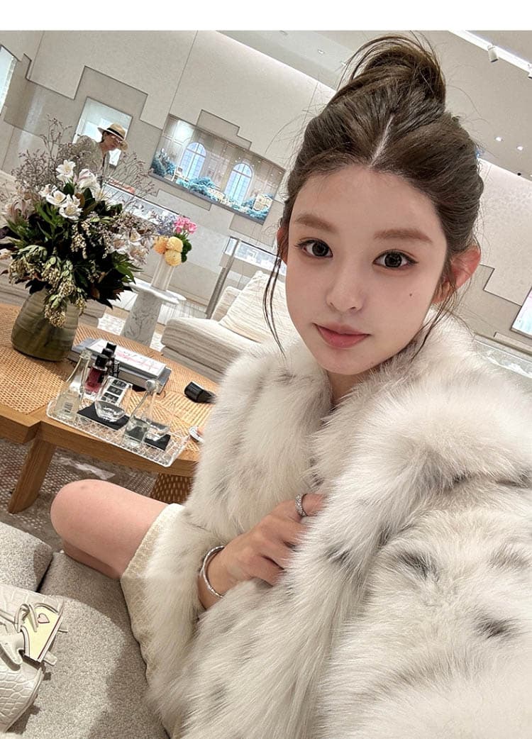 실사 한국 스타일 환경 보호 모피 폴로 칼라 모방 여우털 무거운 작업 레오파드 무늬 모피 재킷 새로운 여성 모피 영 섹션 상세 이미지 9