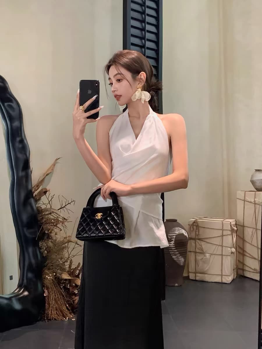 프랑스식 허리 수축 민소매 행침 목 여성 셔츠 여름 새로운 백리스 고유 한 몸매 가꾸기 맨위 상세 이미지 3
