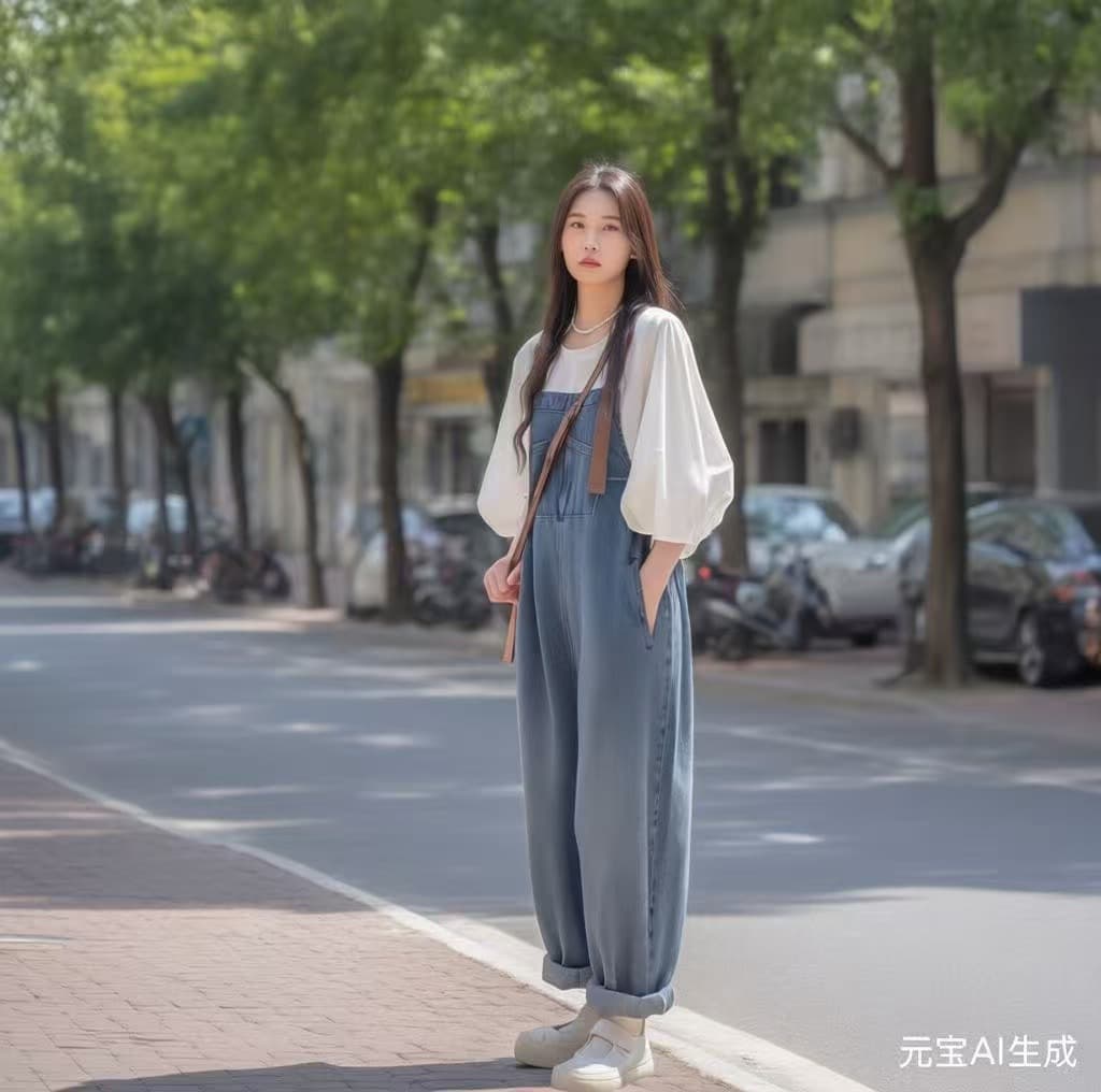 기타 주머니 허리 측면 밴딩 수 있습니다. 조정 한국 스타일 데님 멜빵 바지 거품 소매 패션 맨위 세트 투피스 세트 트렌디 상세 이미지 3