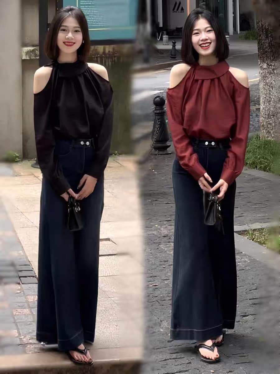 새로운 프랑스식 오프숄더 긴팔 디자인 센스 Chic 외국 가스 작은 셔츠 셔츠 상세 이미지 2