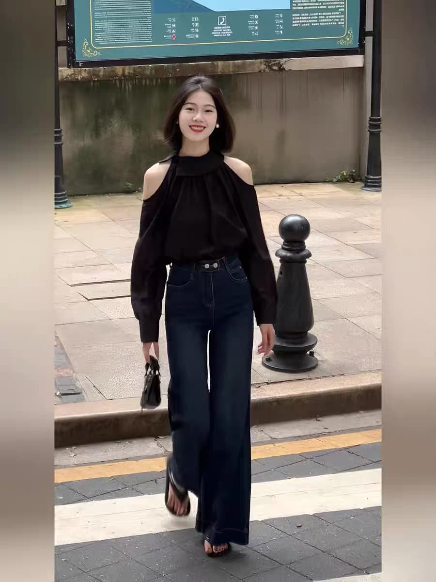 새로운 프랑스식 오프숄더 긴팔 디자인 센스 Chic 외국 가스 작은 셔츠 셔츠 상세 이미지 3