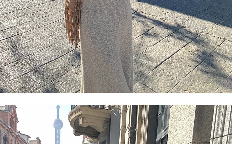 지금 지금 가을 겨울 켜기 새로운 임산부 니트 롱 스커트 V넥 나팔 소매 잡색 조금 임신 기간 드레스 상세 이미지 45