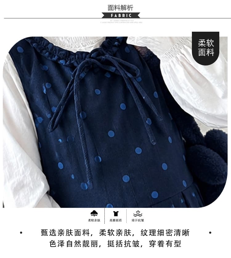 실사 지금 임산부 가을 세트 레트로 도트 무늬 코듀로이 조끼 원피스 프릴 거품 소매 상세 이미지 9