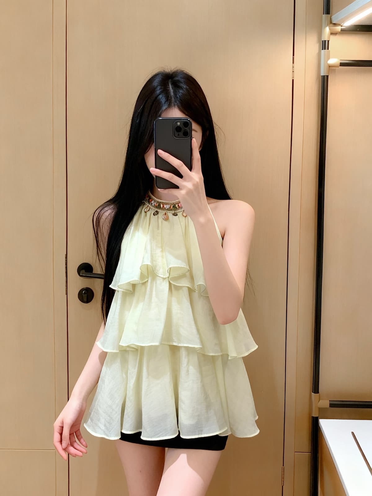 정가 있음 보호 한 부서 디자인 센스 패치워크 행침 목 캐미솔 여름 새로운 슬림해 보이는 오프숄더 맨위 상세 이미지 2